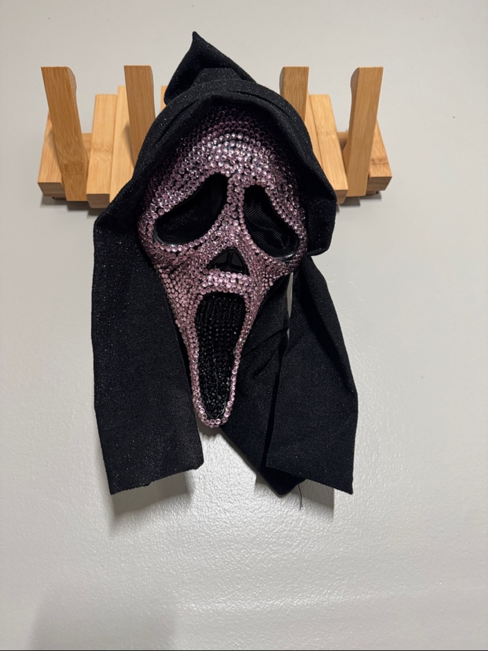 Spirit Pink Rhinestone Scream Mask with Black Hood